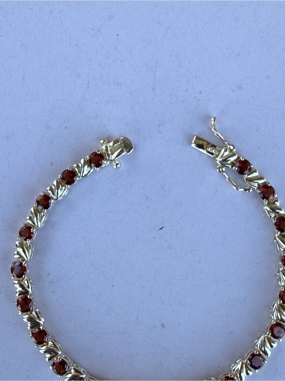 Genuine Garnet and Sterling Silver Tennis Bracelet 7” including clasp. - Picture 5 of 7